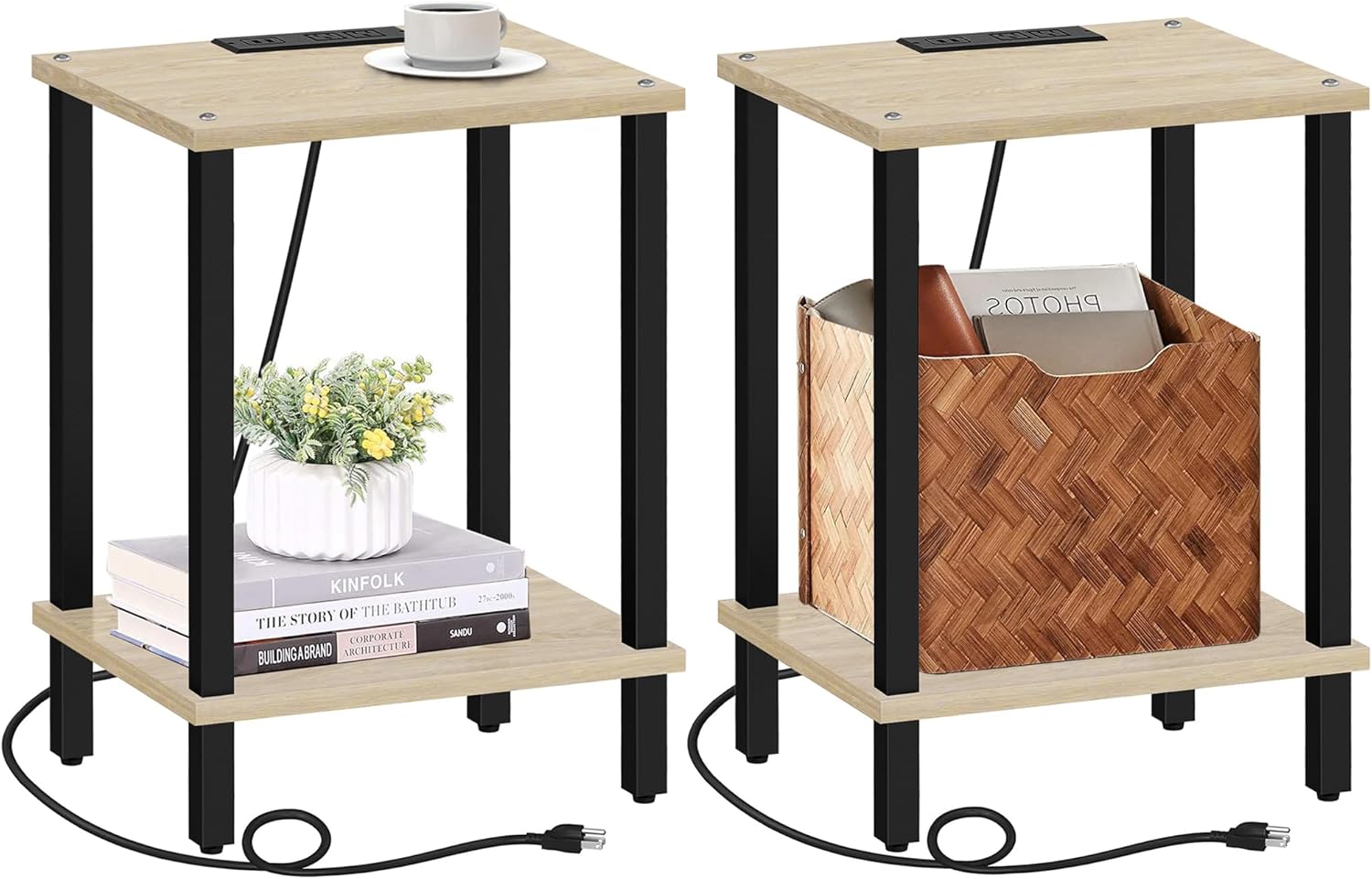 TUTOTAK End Table with Charging Station, Set of 2, Small Side Table with Outlets, Nightstand