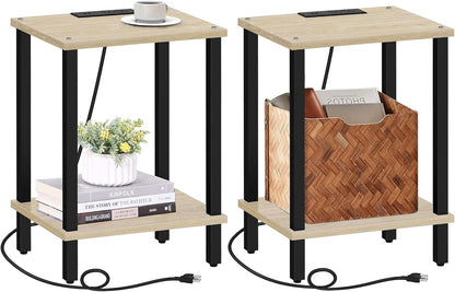 TUTOTAK End Table with Charging Station, Set of 2, Small Side Table with Outlets, Nightstand