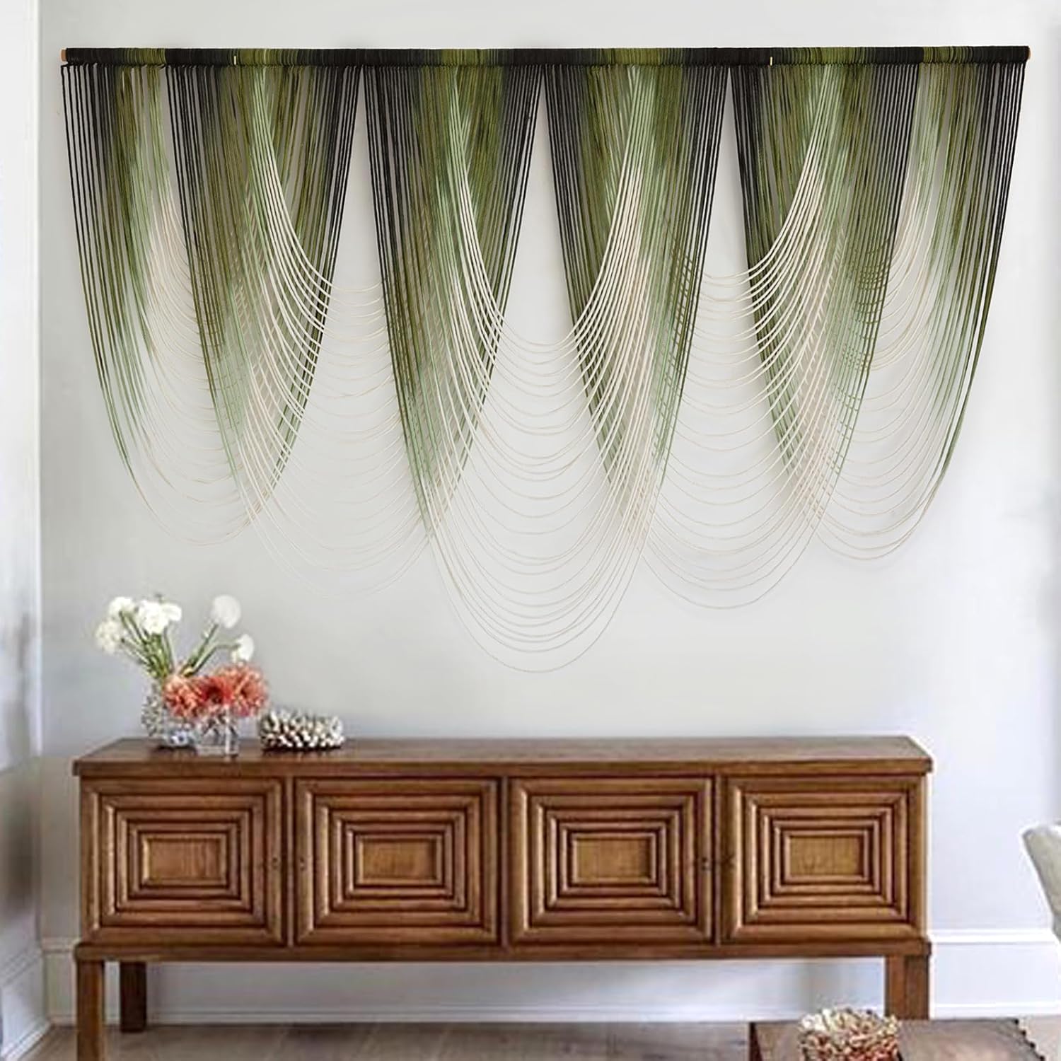 Macrame Wall Hanging Dip-Dyed Large Macrame Wall Decor Yarn Tapestry 57" W x 41" L For Headboard