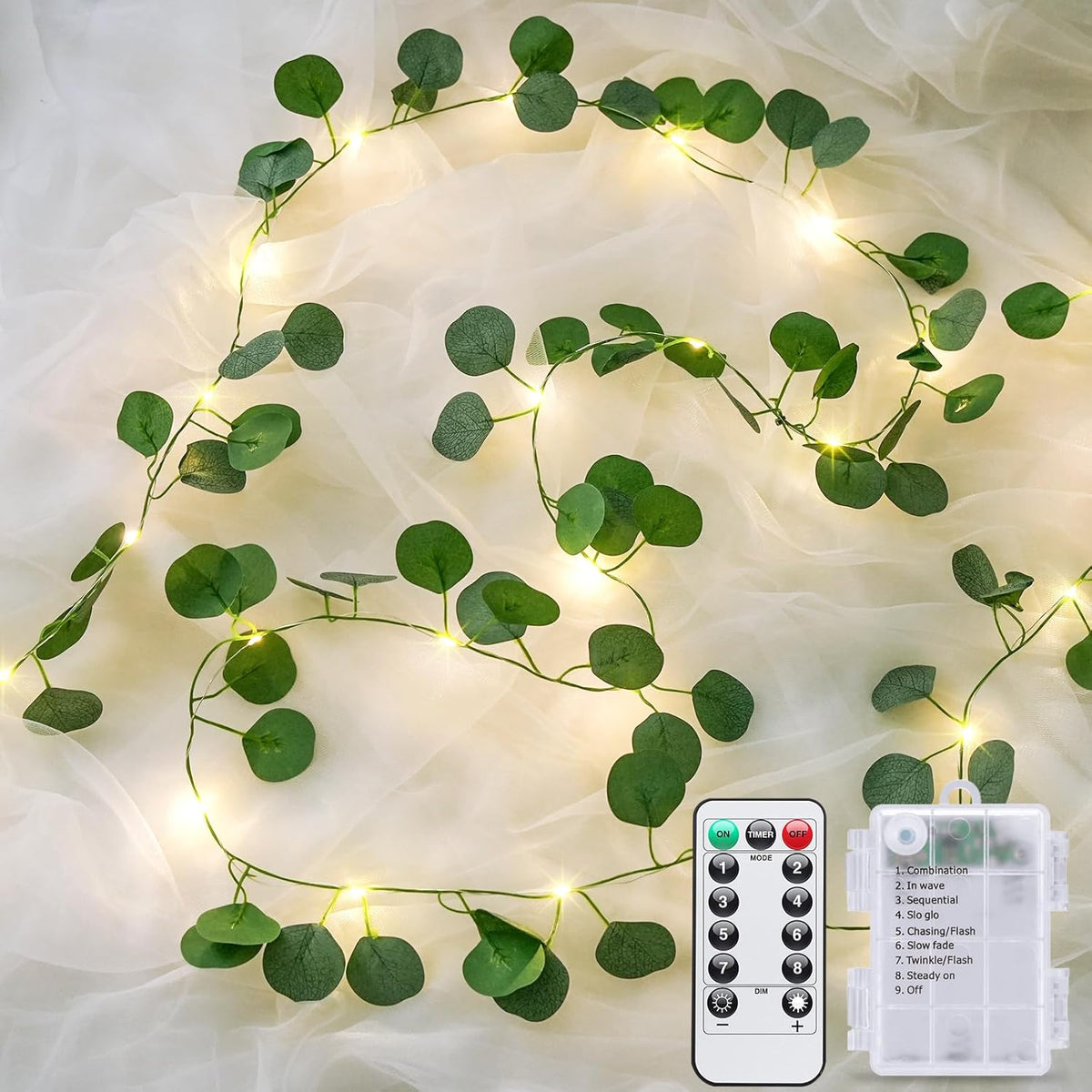 JMEXSUSS 33 FT 100 LED Eucalyptus Vine Fairy Lights, Vines with Lights Battery Operated with