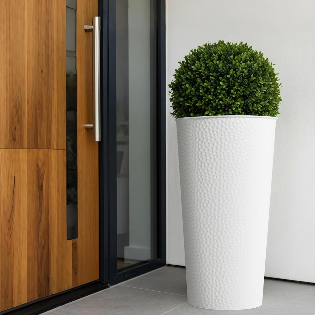 Worth Garden 2-Pack 28" H. Metal Planter with 2X Inside Pots - Hand-Hammered Texture Tall Cone