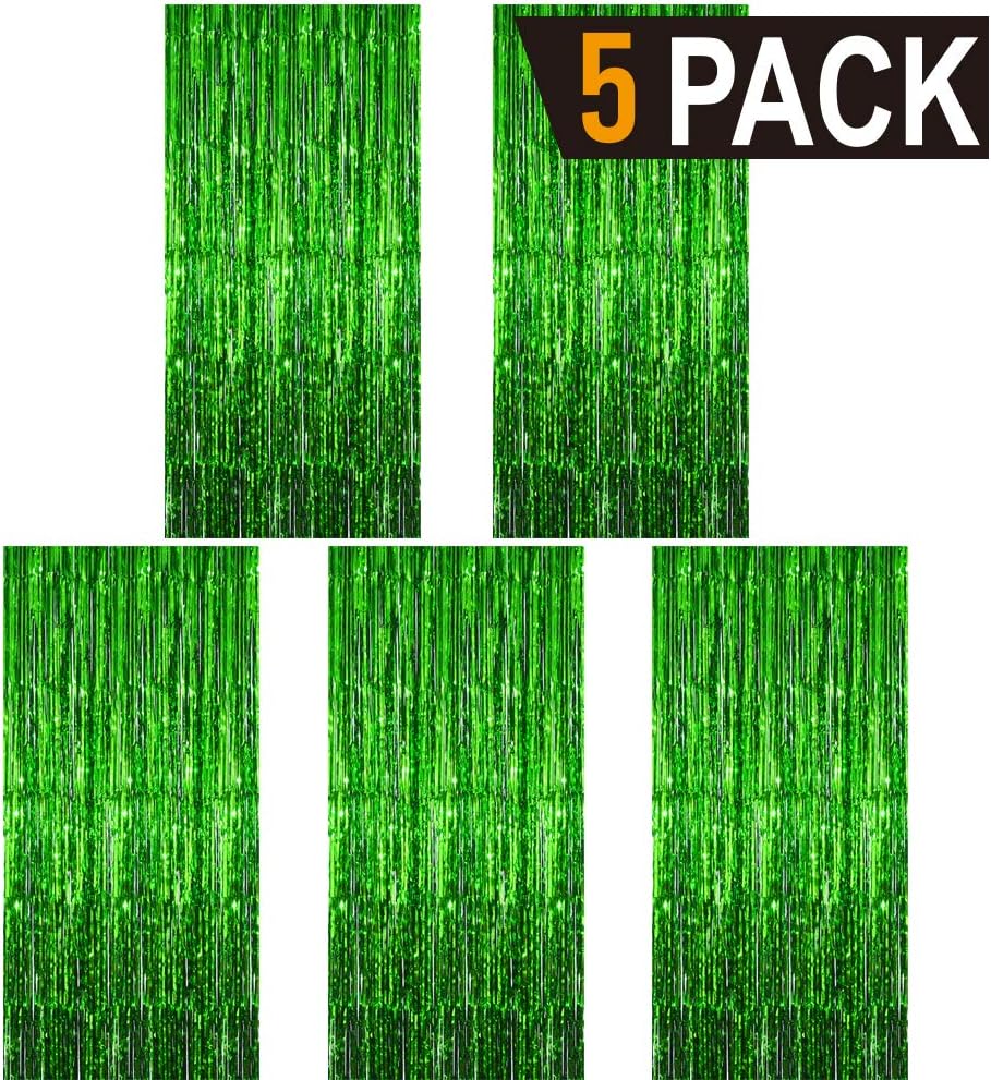 GOER 3.2 ft x 9.8 ft Metallic Tinsel Foil Fringe Curtains Party Photo Backdrop Party Streamers for