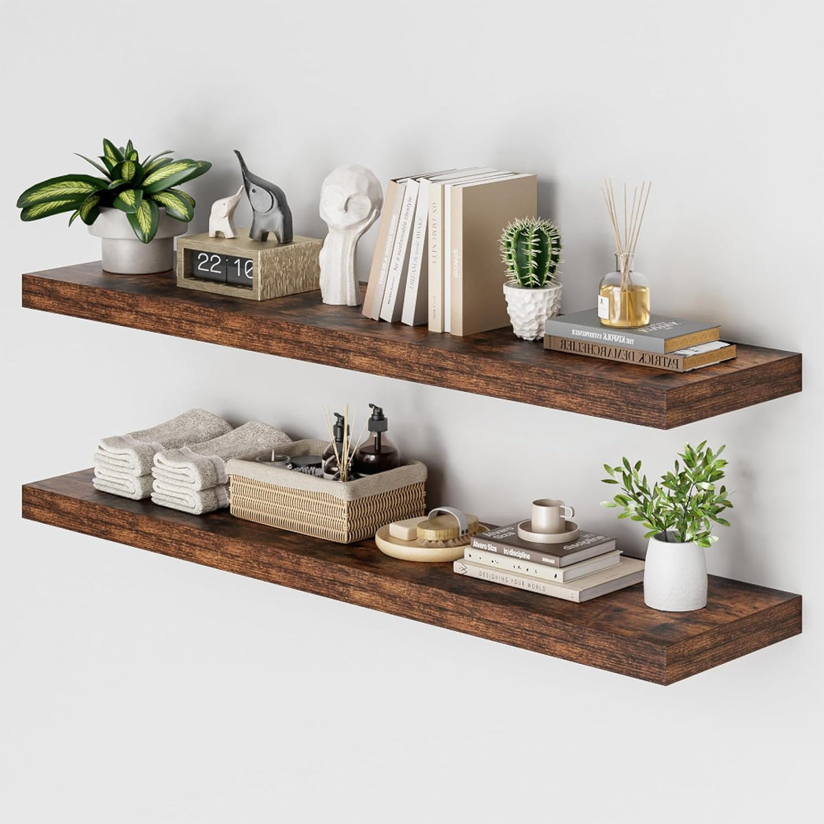 Heimlove 48W x 12D Long Floating Shelf, 12 Inch Deep Floating Shelves for Wall Set of 2, Wood