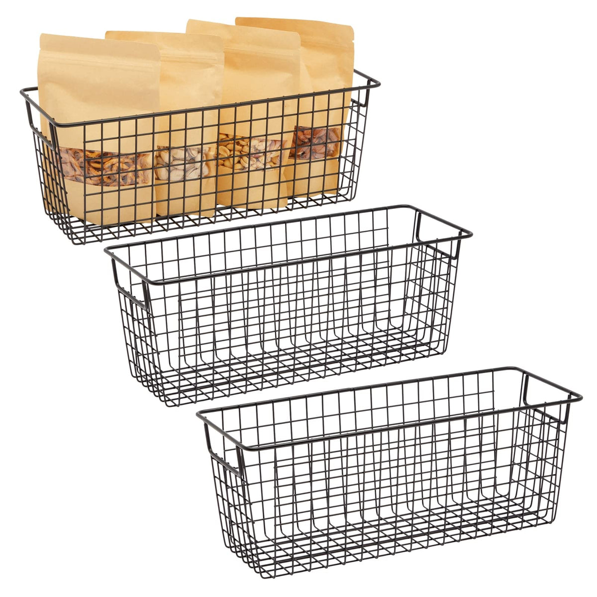 Farmlyn Creek Metal Wire Narrow Baskets - Rust-Resistant Pantry Organizer Storage - Sturdy Handles