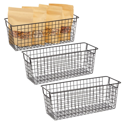 Farmlyn Creek Metal Wire Narrow Baskets - Rust-Resistant Pantry Organizer Storage - Sturdy Handles