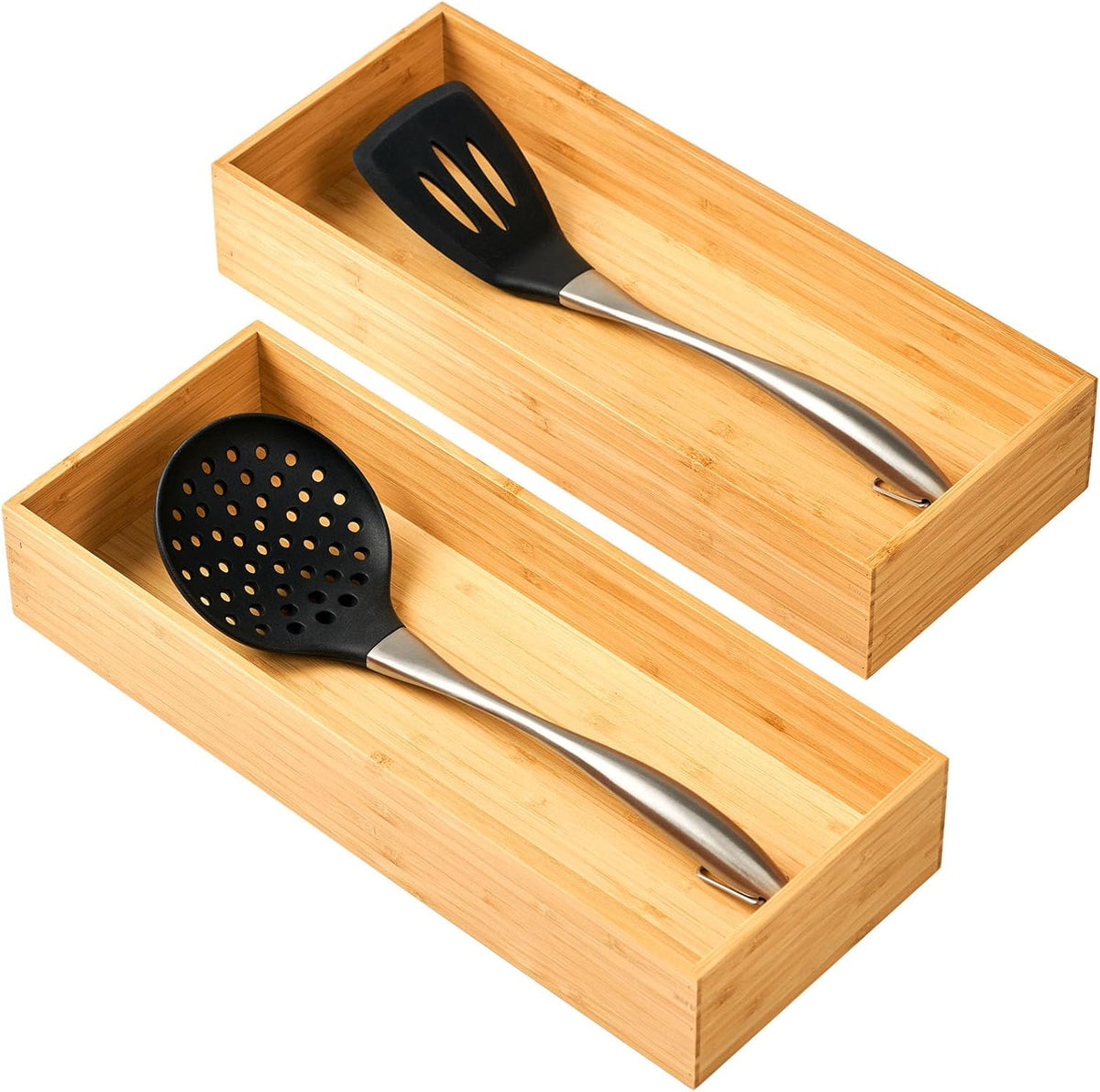 Umilife Bamboo Kitchen Utensils Organizer, Extra High Silverware Drawer Tray, Flatware Cutlery