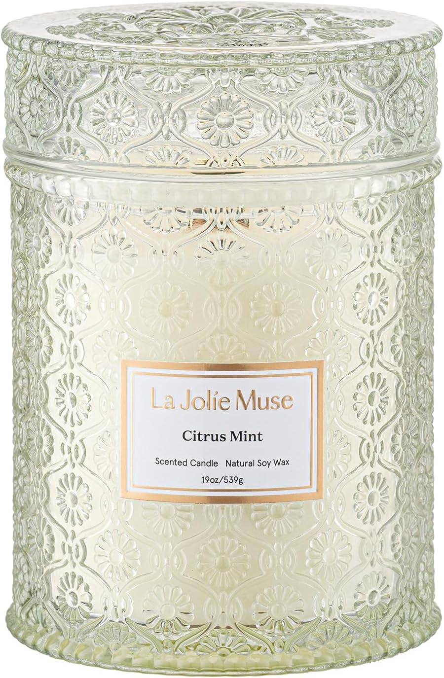 LA JOLIE MUSE Citrus Mint Candle - Bergamot, Yuzu, Mint | 19 oz Large Wooden Wick Candle | Natural