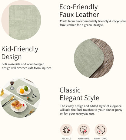 Maxpearl Faux Leather Placemats Set of 6 - Waterproof - Wipe Clean - Heat Resistant - Anti Slip