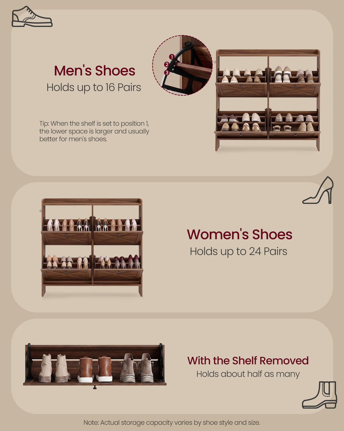 VASAGLE Shoe Storage Cabinet Organizer with 4 Flip Drawers, Freestanding Narrow Shoe Rack Cabinet