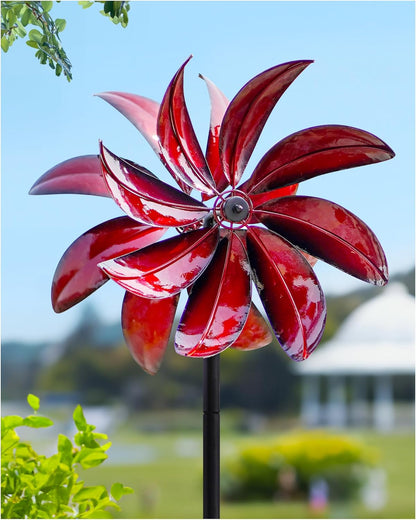 Wind Spinners Outdoor - Red Metal Windmill with Stake for Yard and Garden, Kinetic Wind Sculptures
