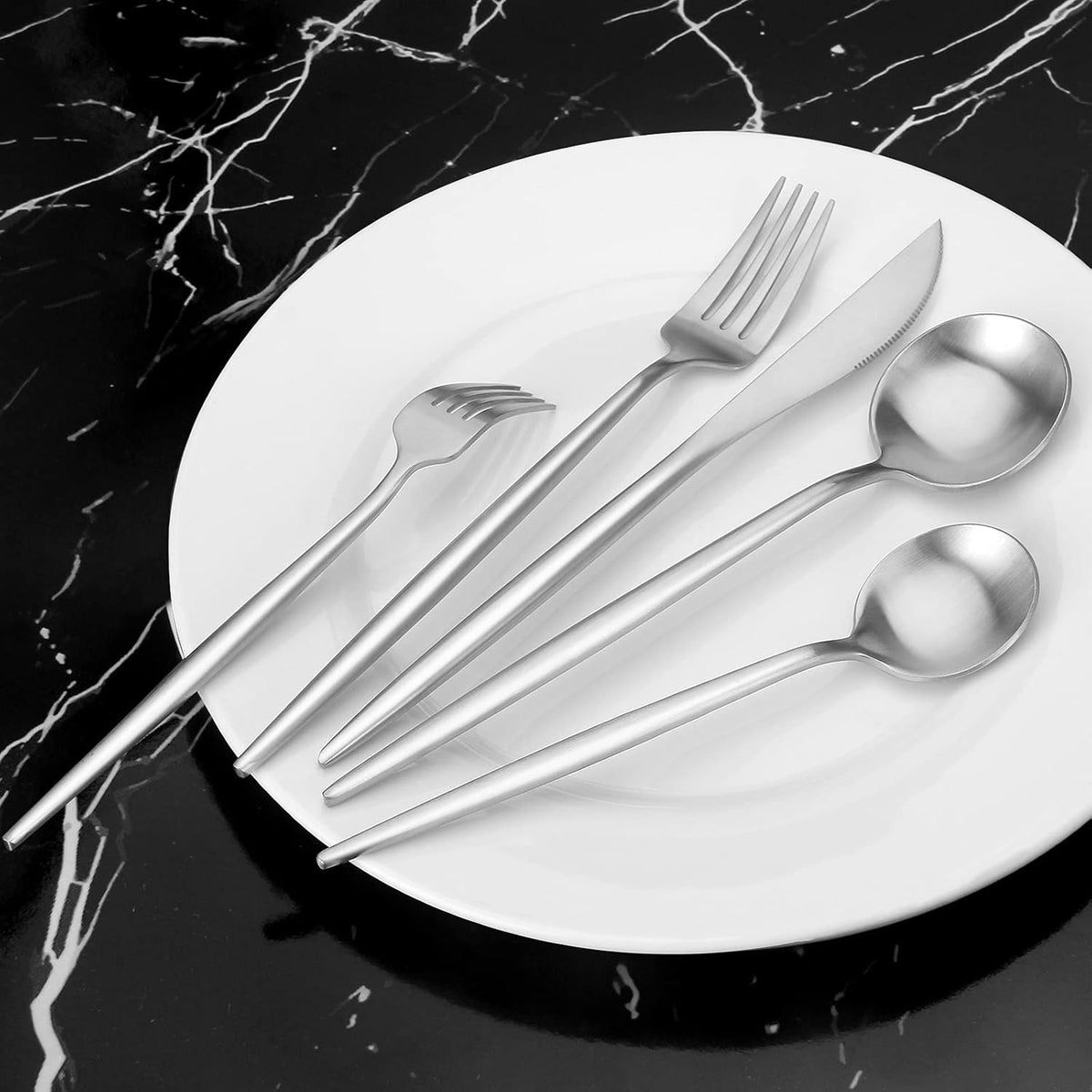 Matte Silverware Set, Vanys 20 Piece Stainless Steel Cutlery Flatware Set, Kitchen Utensil Sets for