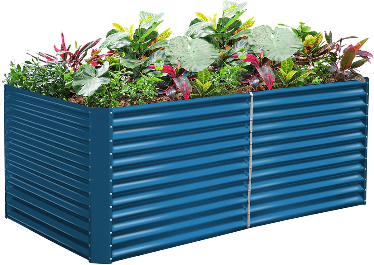 Land Guard 6x3x3ft Rectangular Galvanized Raised Garden Beds, Large-Capacity Metal Planter Box