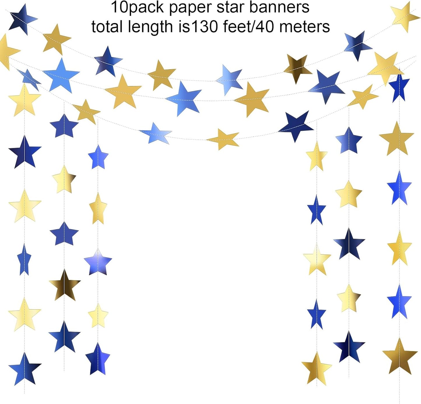 Patelai Glitter Star Garland Banner Decor 130 Feet Star Hanging Bunting Banner Twinkle Backdrop for