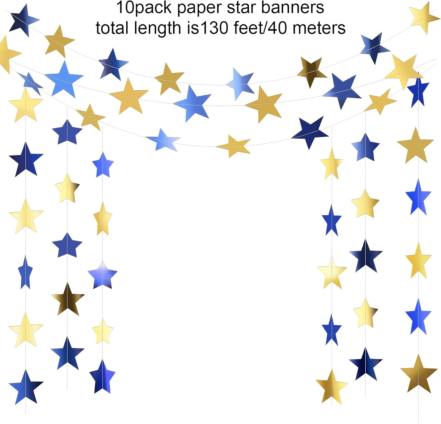 Patelai Glitter Star Garland Banner Decor 130 Feet Star Hanging Bunting Banner Twinkle Backdrop for