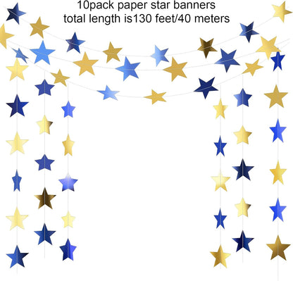 Patelai Glitter Star Garland Banner Decor 130 Feet Star Hanging Bunting Banner Twinkle Backdrop for