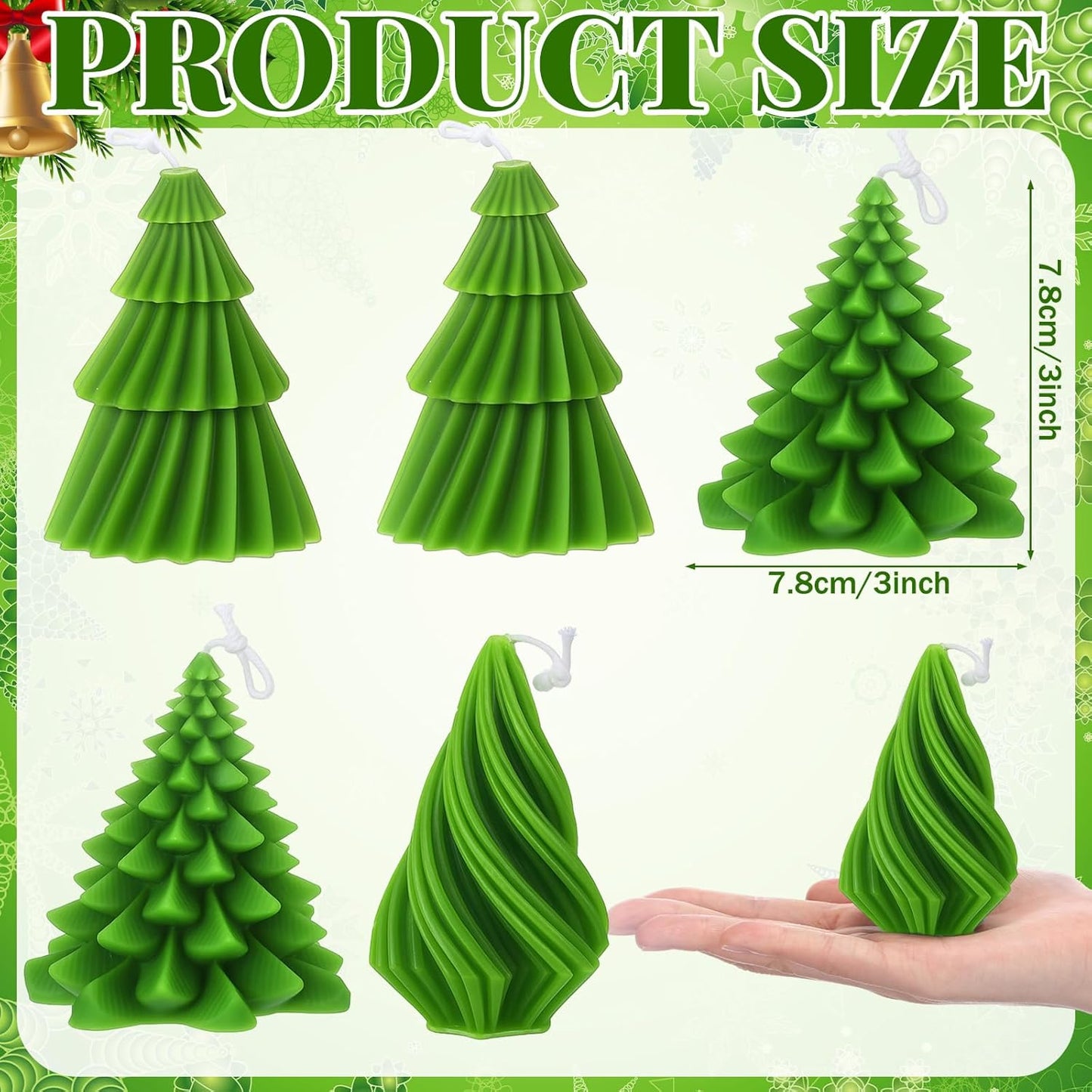 6 Pcs Christmas Tree Shaped Candles Xmas Wax Scented Candles Green Decorative Christmas Tree Gifts