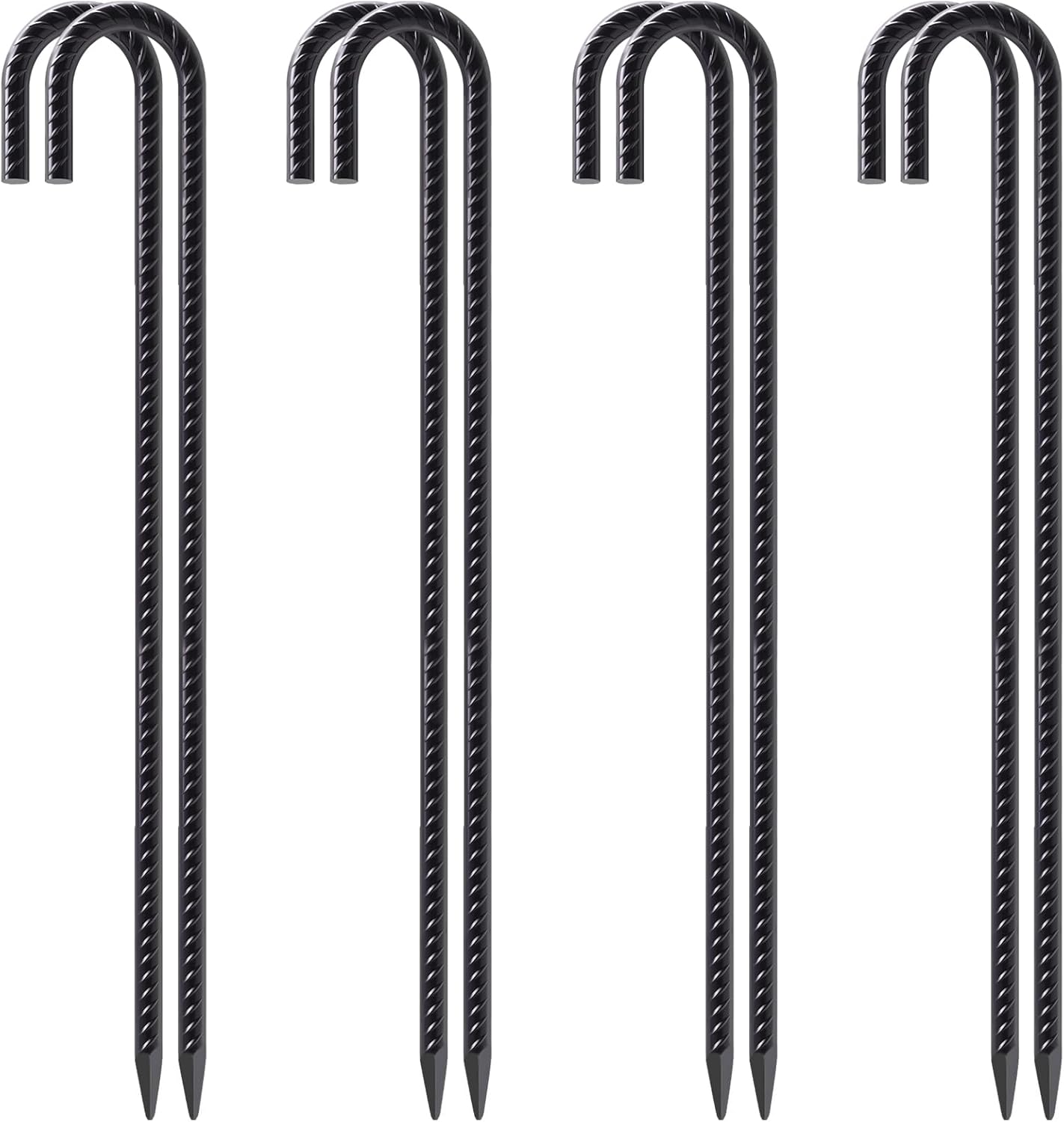 VVOKGO Rebar Stakes 24 Inch J Hook Heavy Duty Ground Anchors (8pcs), 3/8 Inch Diameter Metal Steel