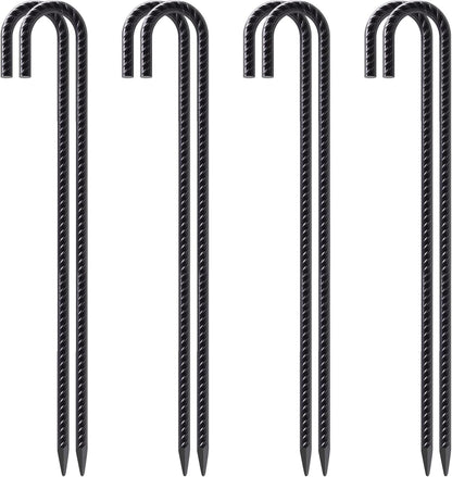 VVOKGO Rebar Stakes 24 Inch J Hook Heavy Duty Ground Anchors (8pcs), 3/8 Inch Diameter Metal Steel