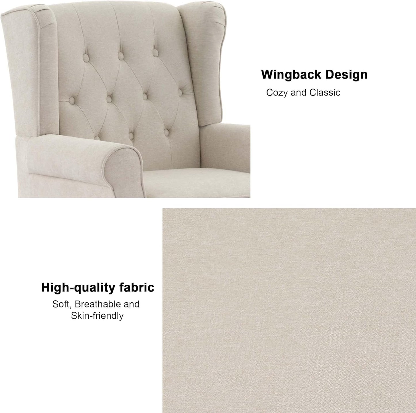 Accent Chair, Upholstered Armchair with Button Tufted High Back & Solid Wood Legs, Comfy Wingback