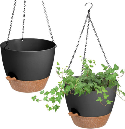 Hanging Planters for Indoor Outdoor Plants, 2 Pack Self Watering Hanging Pot with Drainage Holes &