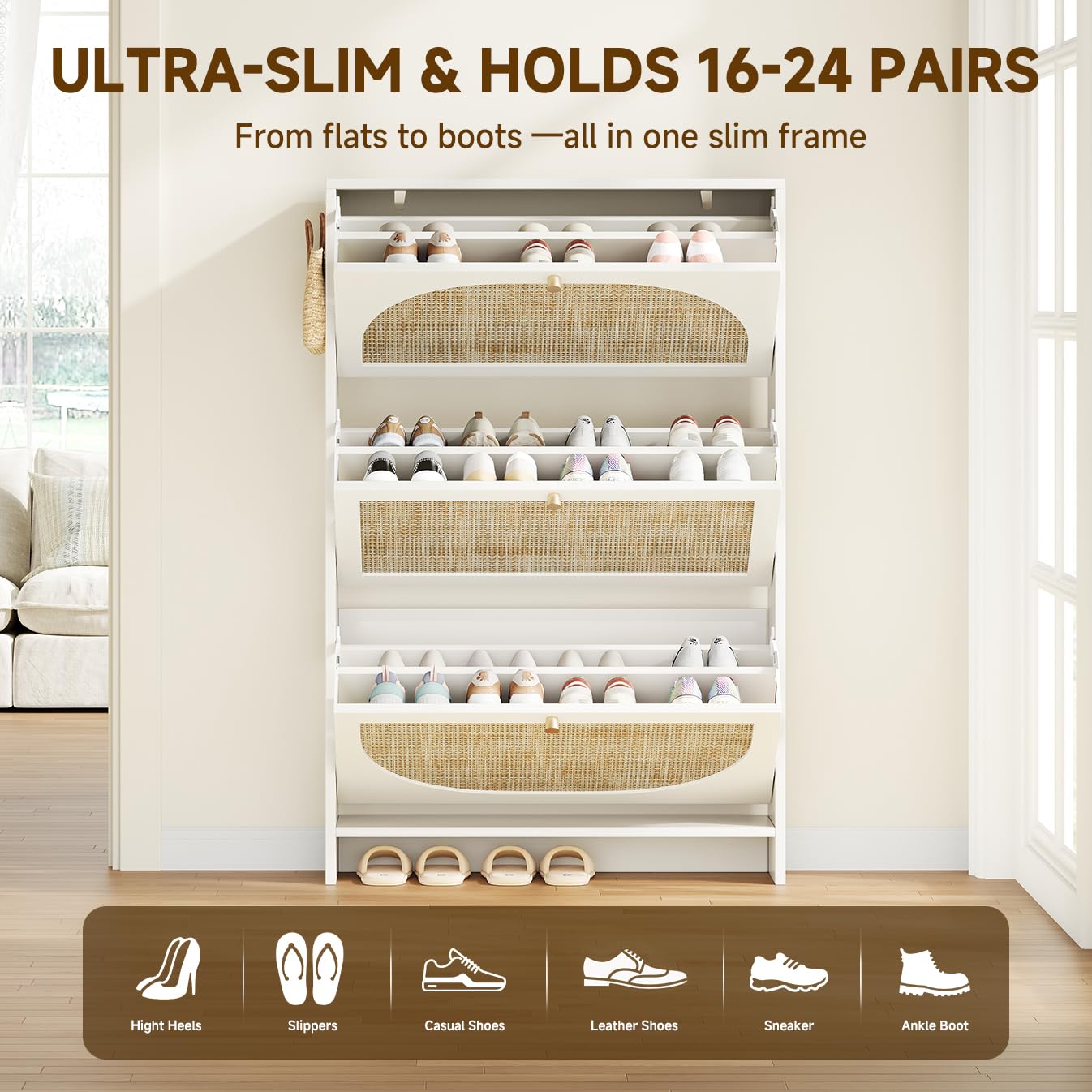 Nicetree Shoe Cabinet Storage for Entryway Slim 9.5" Freestanding Floor Base Shoe Storage Cabinet