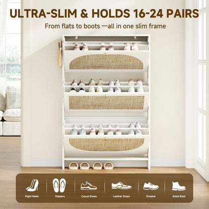 Nicetree Shoe Cabinet Storage for Entryway Slim 9.5" Freestanding Floor Base Shoe Storage Cabinet