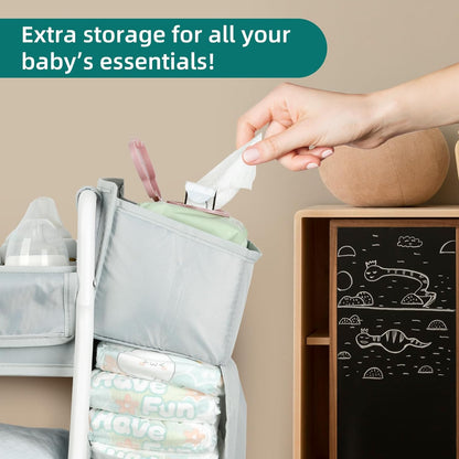 Moteph Rolling Utility Cart with Side Storage - Diaper Organizer, Nursery Essentials, and Craft