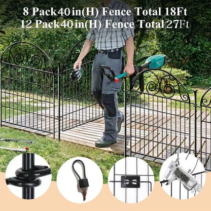 Tall Garden Animal Barrier Fence With Gate,40 in(H)×27 in(L) 12 Panels Dog Digging Fence Barrier