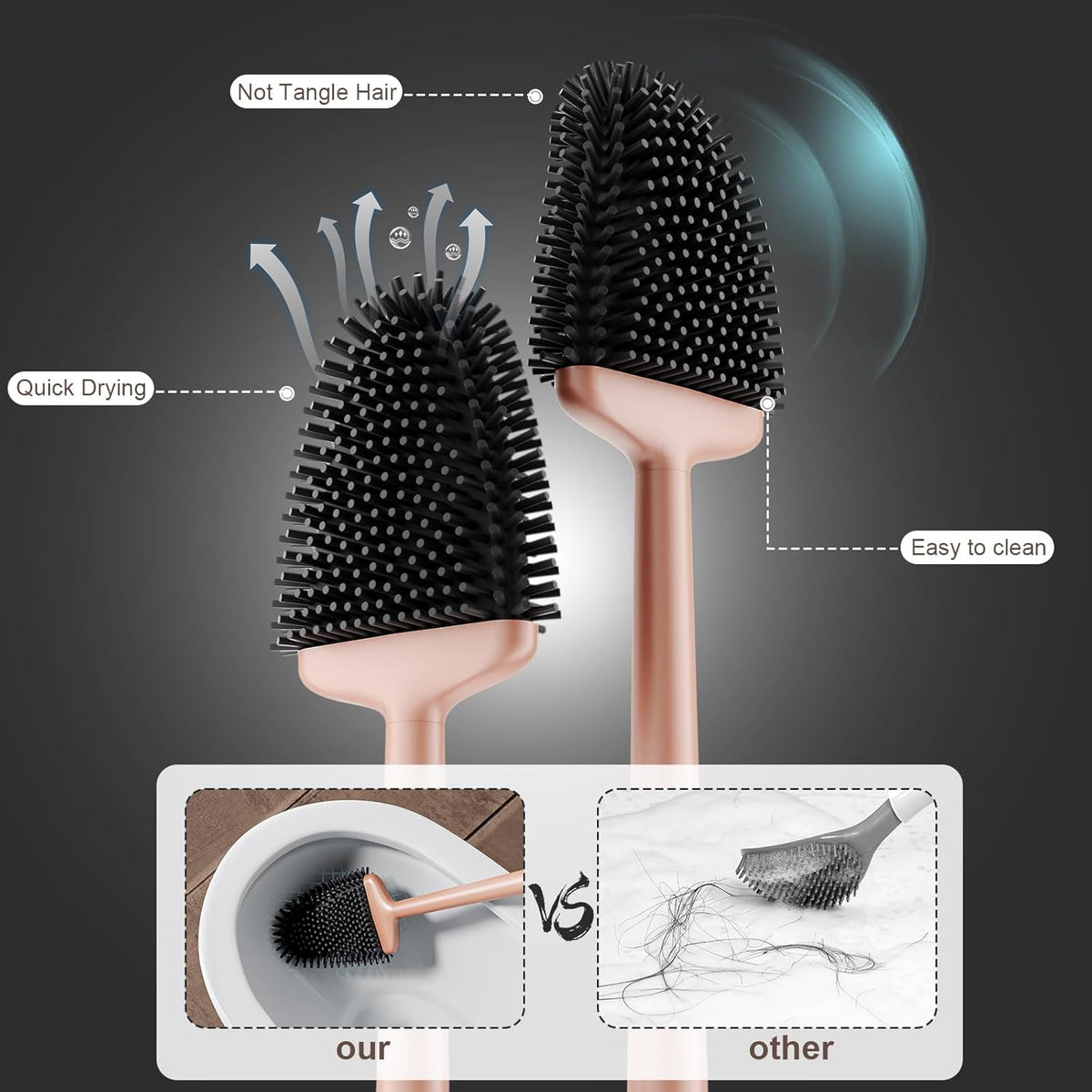 Sellemer Toilet Brush and Holder Set - Flexible Toilet Bowl Brush Head with Silicone Bristles