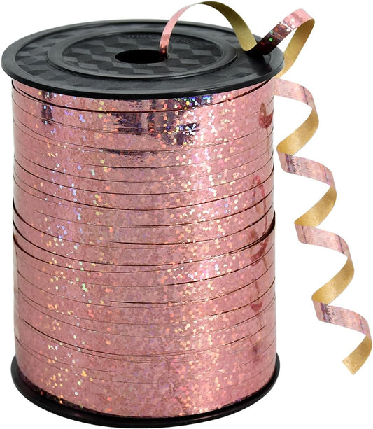BEISHIDA 500 Yards Curling Ribbon Balloon String Ribbon - Rose Gold Crimped Shiny Metallic Roll for