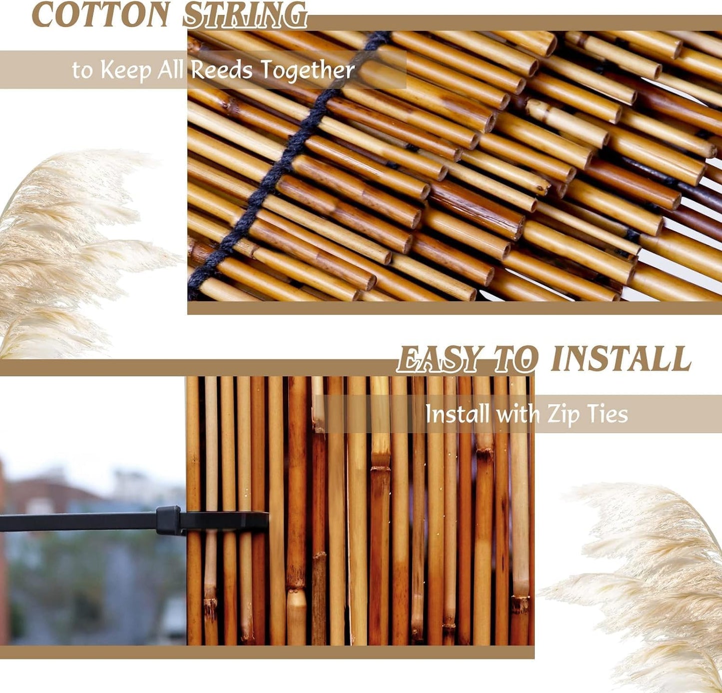 ZNCMRR Reed Fencing Rolls Natural Bamboo Fence Rolls 2 Pcs 4 Feet High Privacy Fence for Balcony