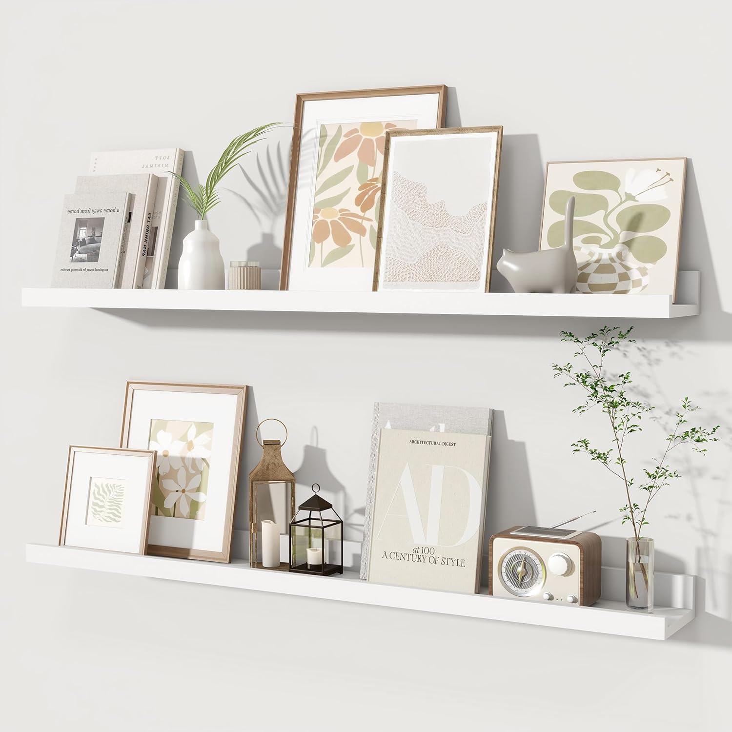 Fun Memories Picture Ledge Shelves Set of 2, 36 Inch Rustic Wall Mounted Floating Shelves with Lip