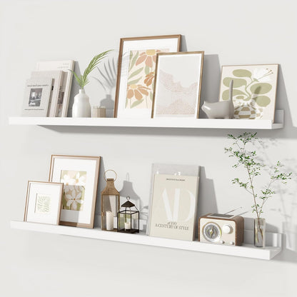 Fun Memories Picture Ledge Shelves Set of 2, 36 Inch Rustic Wall Mounted Floating Shelves with Lip