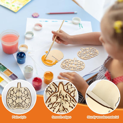 COCHIE DIY 3D Fall Pumpkin Wood Crafts to Paint for Kids Adults, Paintable Unfinished Wooden Slices