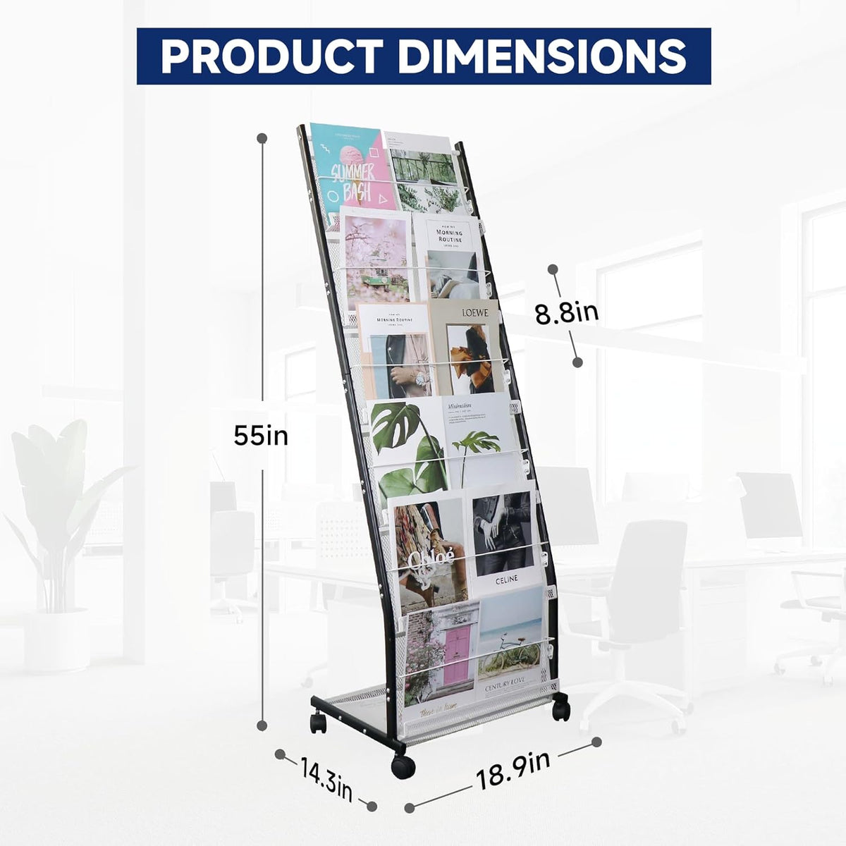 6-Tier Floor-Standing Magazine Rack with Wheels – Perfect Brochure Display Stand for Exhibitions