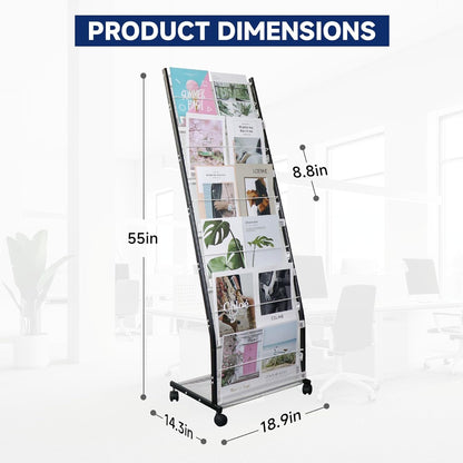 6-Tier Floor-Standing Magazine Rack with Wheels – Perfect Brochure Display Stand for Exhibitions