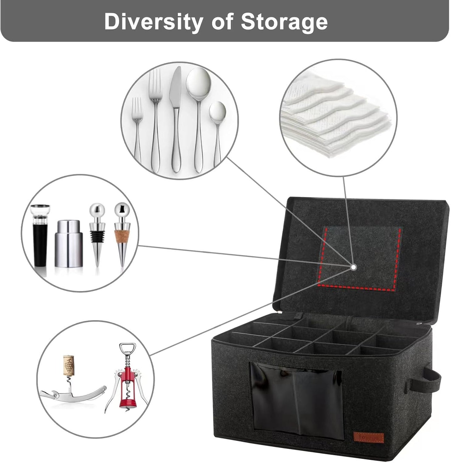 2 Pack Wine Glass Storage Box with Dividers, Stemware Storage Containers for Packing and Moving
