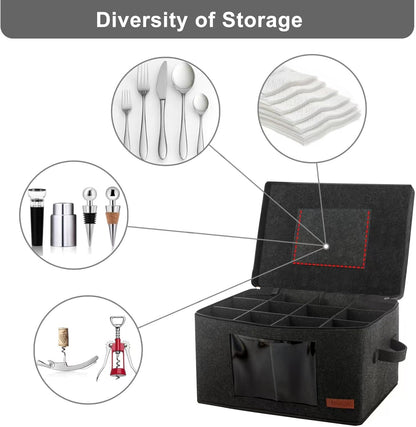 2 Pack Wine Glass Storage Box with Dividers, Stemware Storage Containers for Packing and Moving