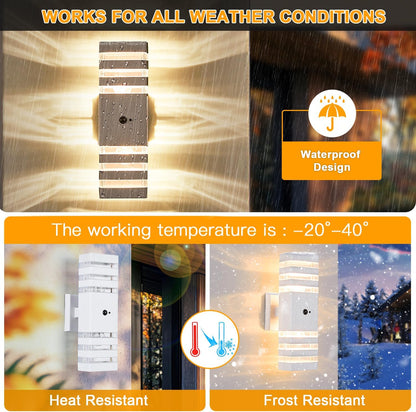 2 Pack Motion Sensor Outdoor Wall Lights with 4 Dimmable Bulbs, Modern White Dusk to Dawn Porch
