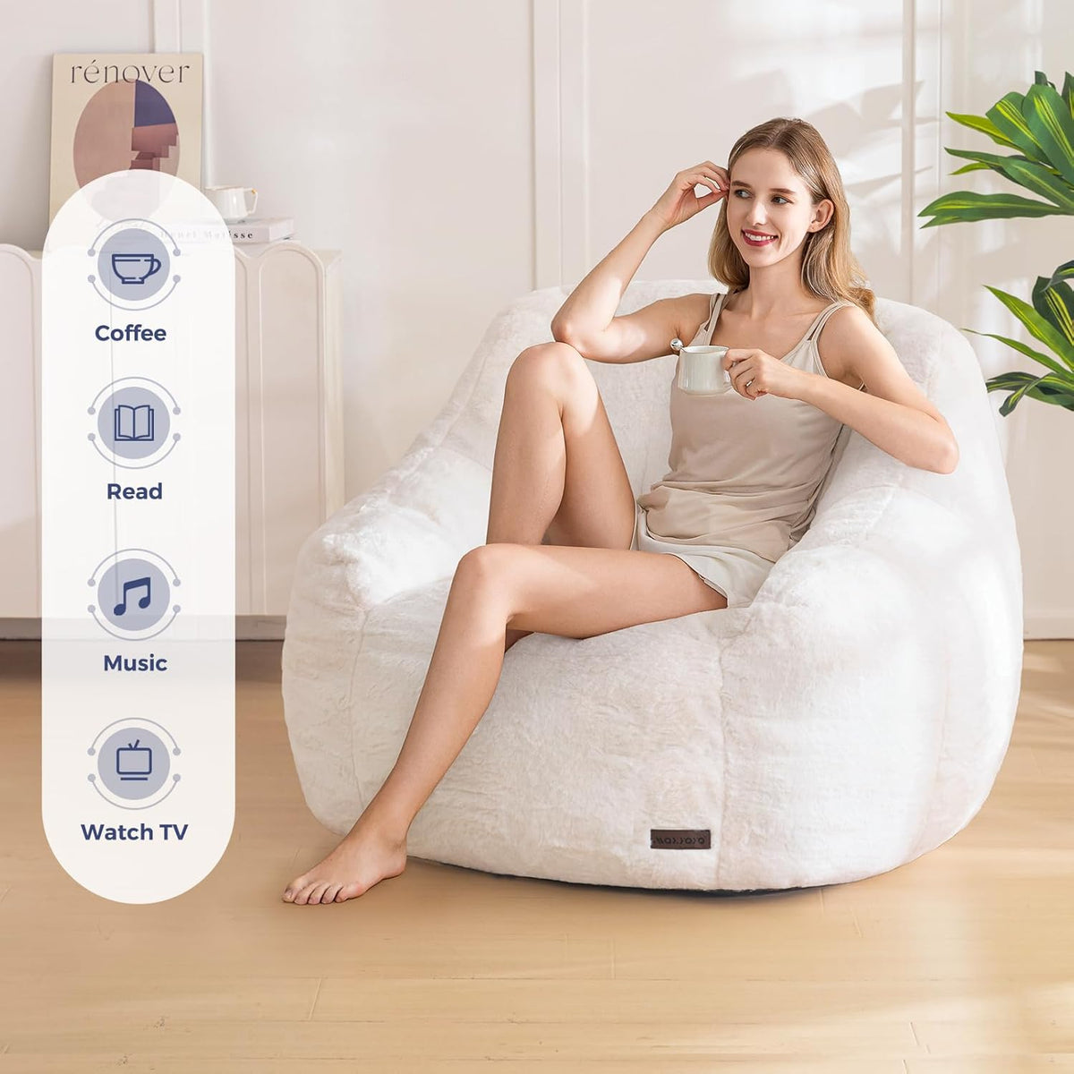 MAXYOYO Bean Bag Chair, Comfy Bean Bag Sofa with Back Support, Faux Fur Bean Bag Chair for Adults