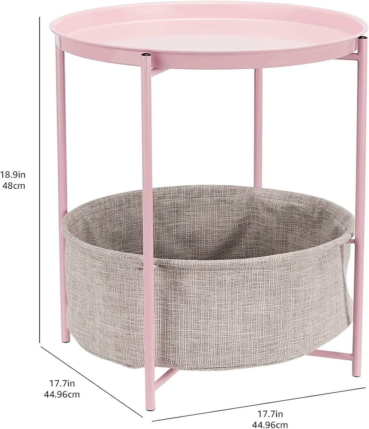 Amazon Basics Round Storage End Table, Side Table with Cloth Basket, Dusty Pink, 17.7"D x 17.7"W x