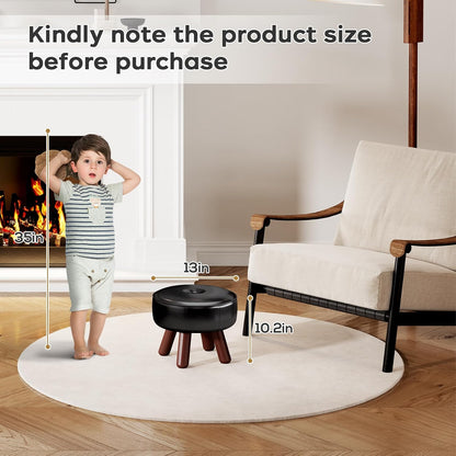 13in Small Foot Stool Ottoman, Round Faux Leather Foot Rest, Footstool Ottomans with Rubber Legs
