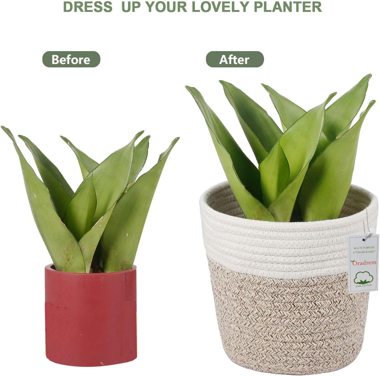 Cotton Rope Plant Basket Modern Woven Basket for 6" Flower Pot Floor Indoor Planters,Rustic Home