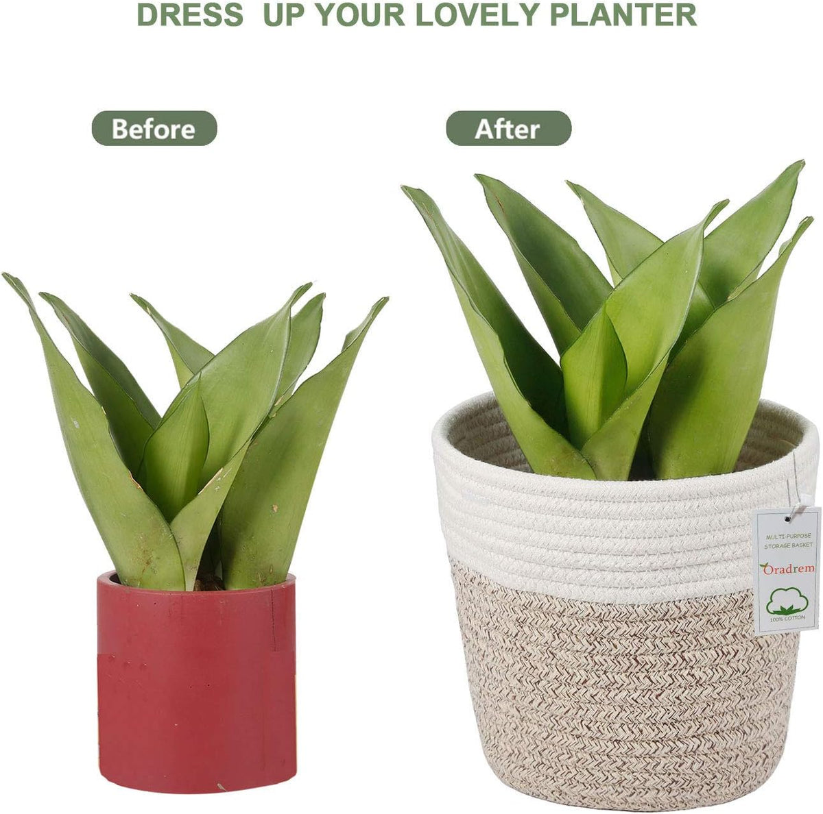 Cotton Rope Plant Basket Modern Woven Basket for 6" Flower Pot Floor Indoor Planters,Rustic Home