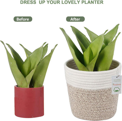 Cotton Rope Plant Basket Modern Woven Basket for 6" Flower Pot Floor Indoor Planters,Rustic Home
