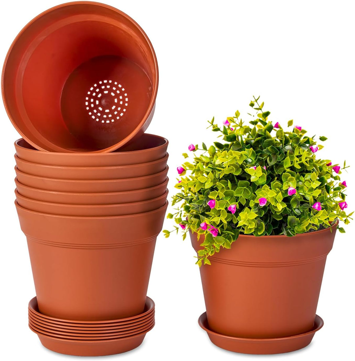 homenote Plant Pots,7.5 Inch Flower Pots for Plants Plastic Planters for Indoor with Multiple