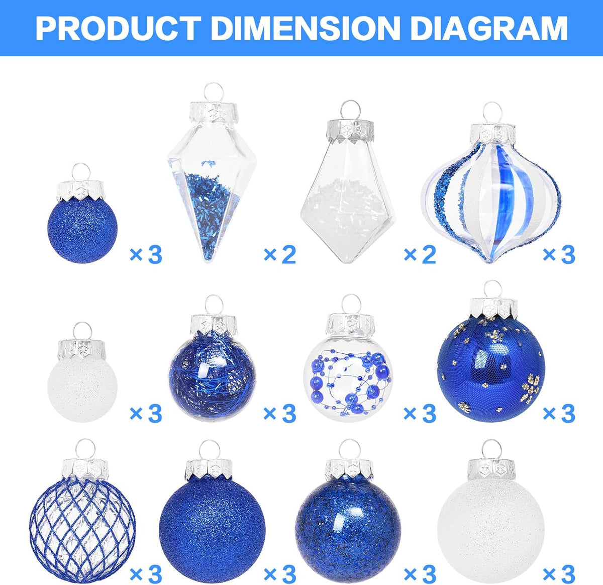 Christmas Ball Ornaments Set, 34PCS Clear Plastic Shatterproof Christmas Ornaments for Xmas Tree