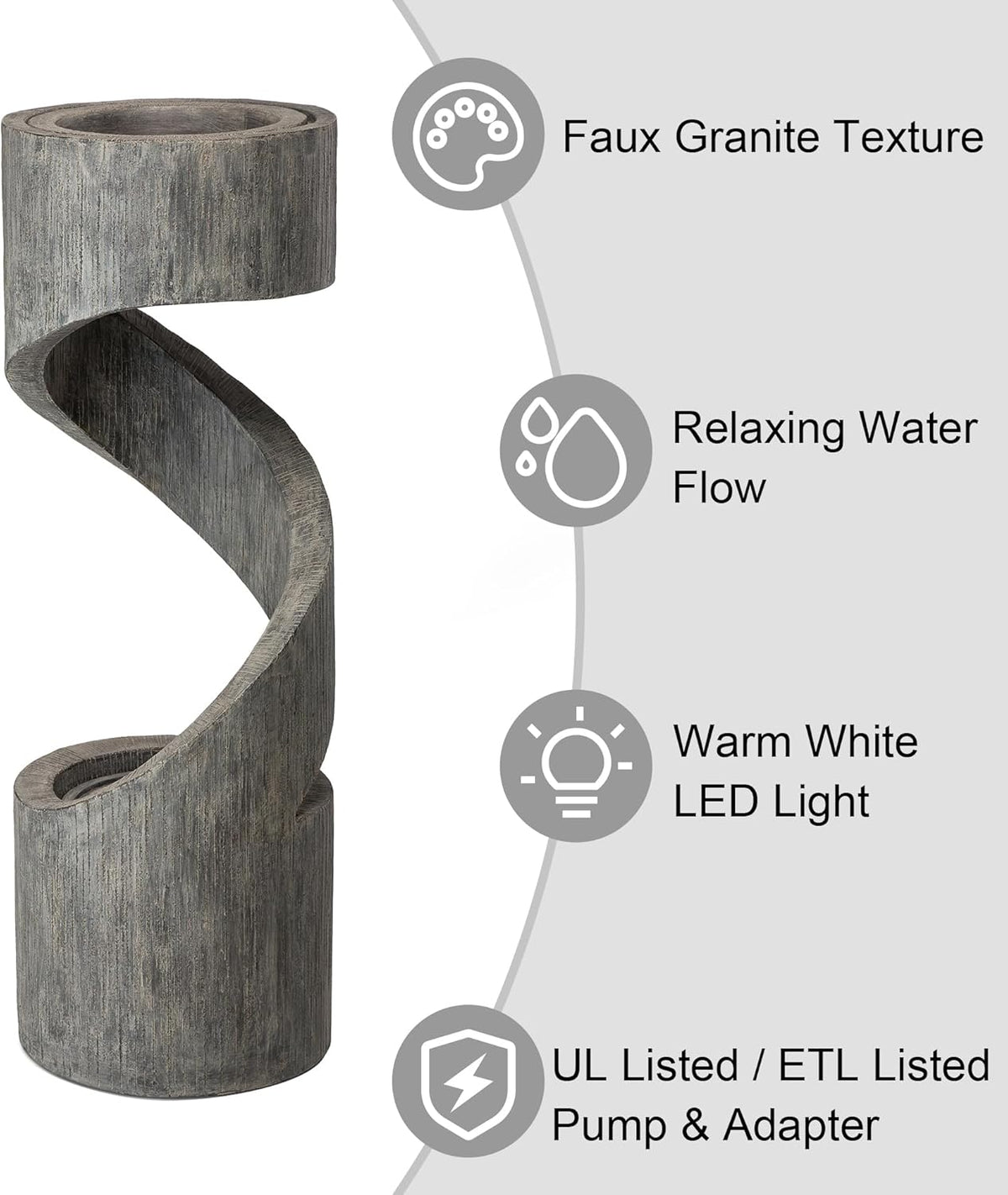 Glitzhome Tiered Outdoor Water Fountain with LED Light, Modern Spiral Outdoor Fountain with Stone