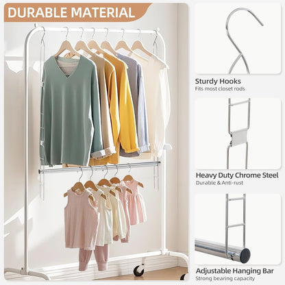 STORAGE MANIAC Hanging Closet Rod, Adjustable Width and Height Closet Hanging Organizer
