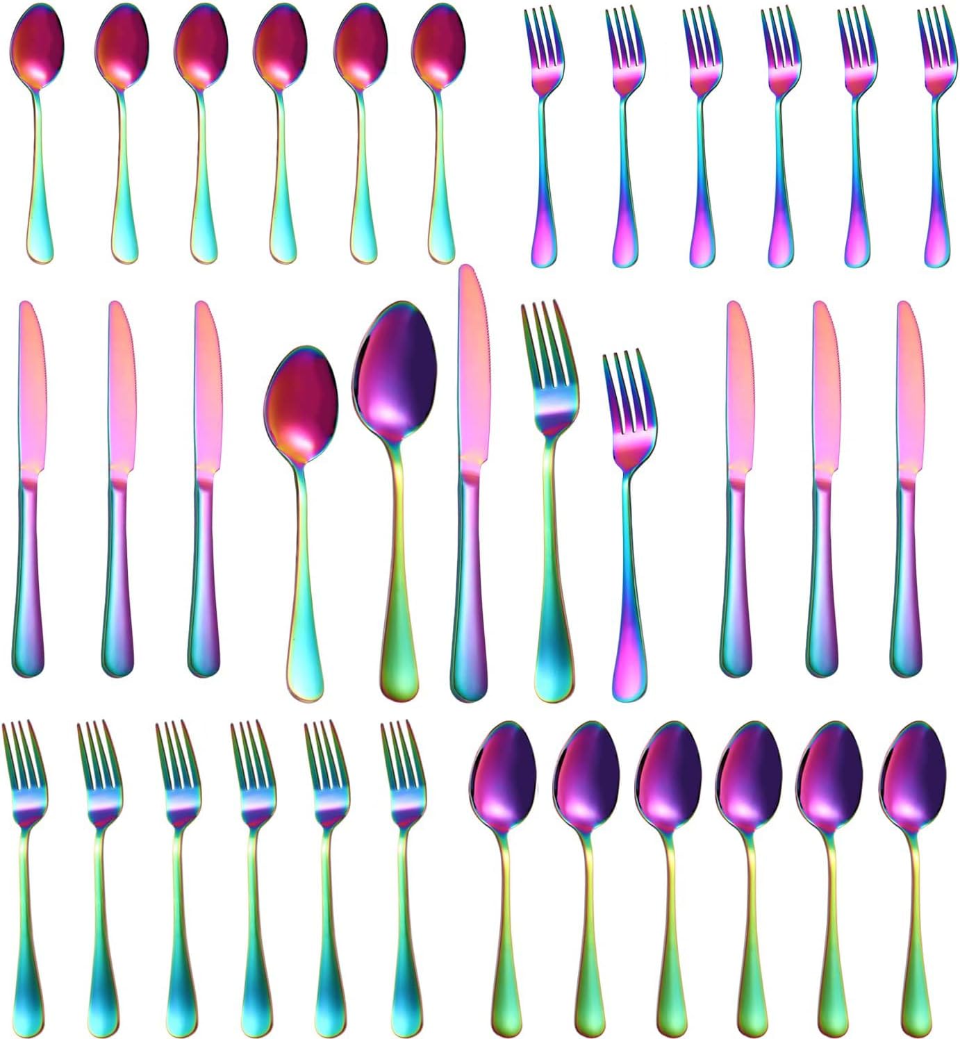 30 Pcs Rainbow Silverware Set for 6, Food Grade Stainless Steel Flatware Set, Eating Utensils Sets